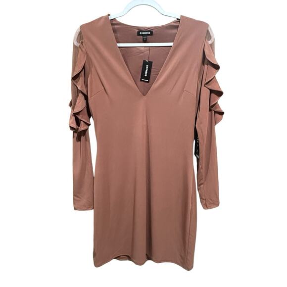 NWT EXPRESS Blush Ruffle Sleeve V Neck Sheath Stretch Dress Women's Size Small - Picture 3 of 16